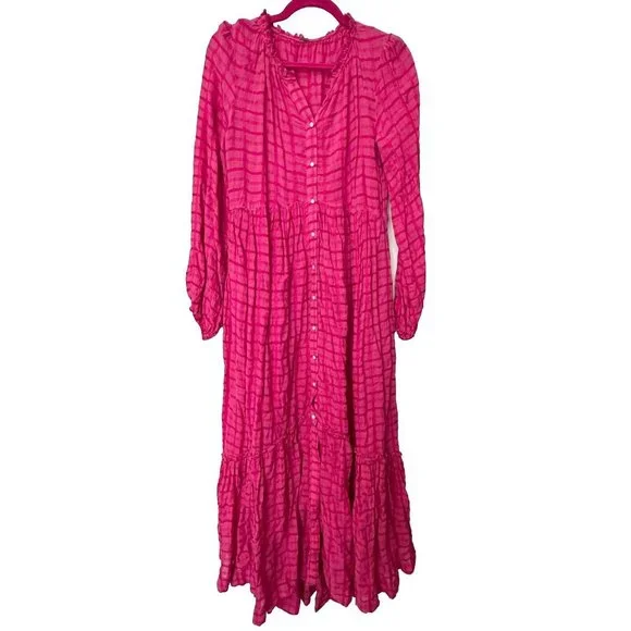 Free People | Dresses | Free People Dress Womens Xs Hot Pink Edie Plaid  Shirtdress Viola Maxi V Neck | Poshmark